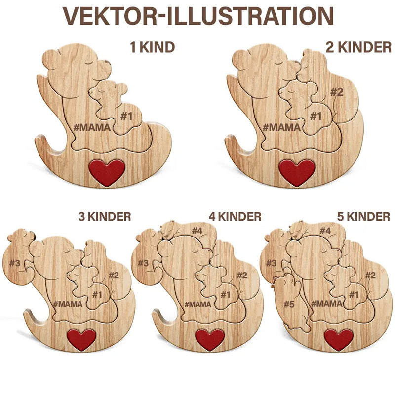 Family, Gift For Wife, Gift For Women, Gift For Mother, Gift For Grandma - Mama Bär - Liebevolles Geschenk Für Mamas Und Omas - Personalisiertes Individuelles Form-Holzpuzzle