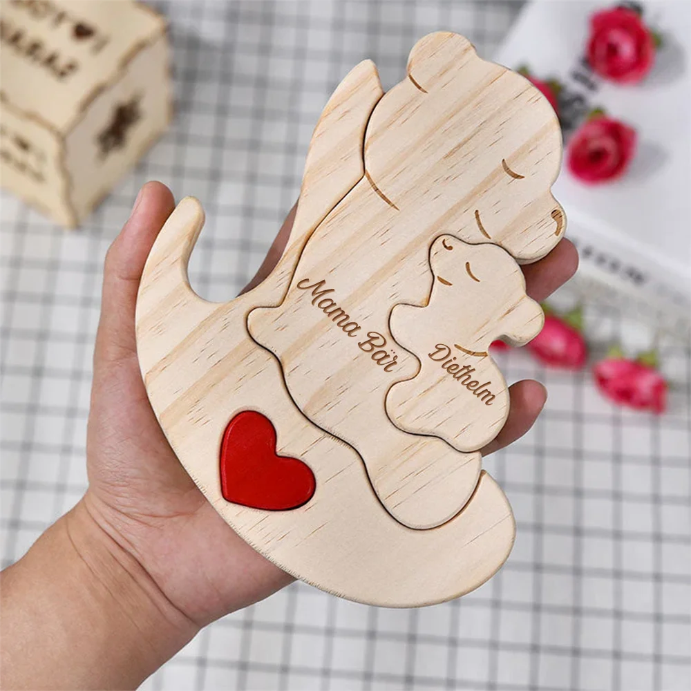 Family, Gift For Wife, Gift For Women, Gift For Mother, Gift For Grandma - Mama Bär - Liebevolles Geschenk Für Mamas Und Omas - Personalisiertes Individuelles Form-Holzpuzzle