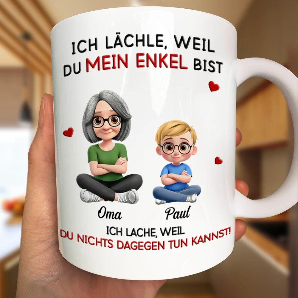 Mom - Daughters (Adult),Mom - Daughters (Young),Mom - Sons,Gift For Daughter,Grandma - Grandkids,Non-Eng,Happy - Mama Oma Ich Lächle Weil Du Meine Tochter Mein Sohn Bist - Personalisierte Tasse