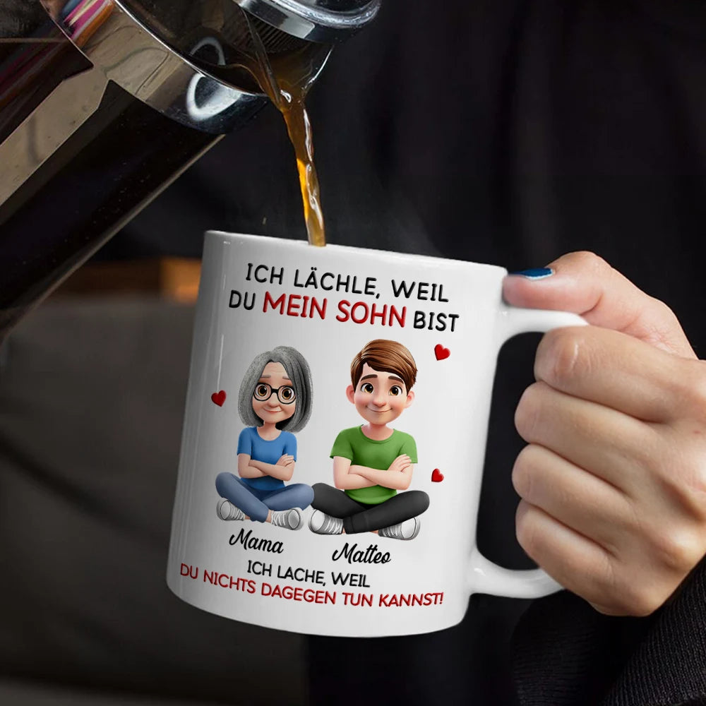 Mom - Daughters (Adult),Mom - Daughters (Young),Mom - Sons,Gift For Daughter,Grandma - Grandkids,Non-Eng,Happy - Mama Oma Ich Lächle Weil Du Meine Tochter Mein Sohn Bist - Personalisierte Tasse