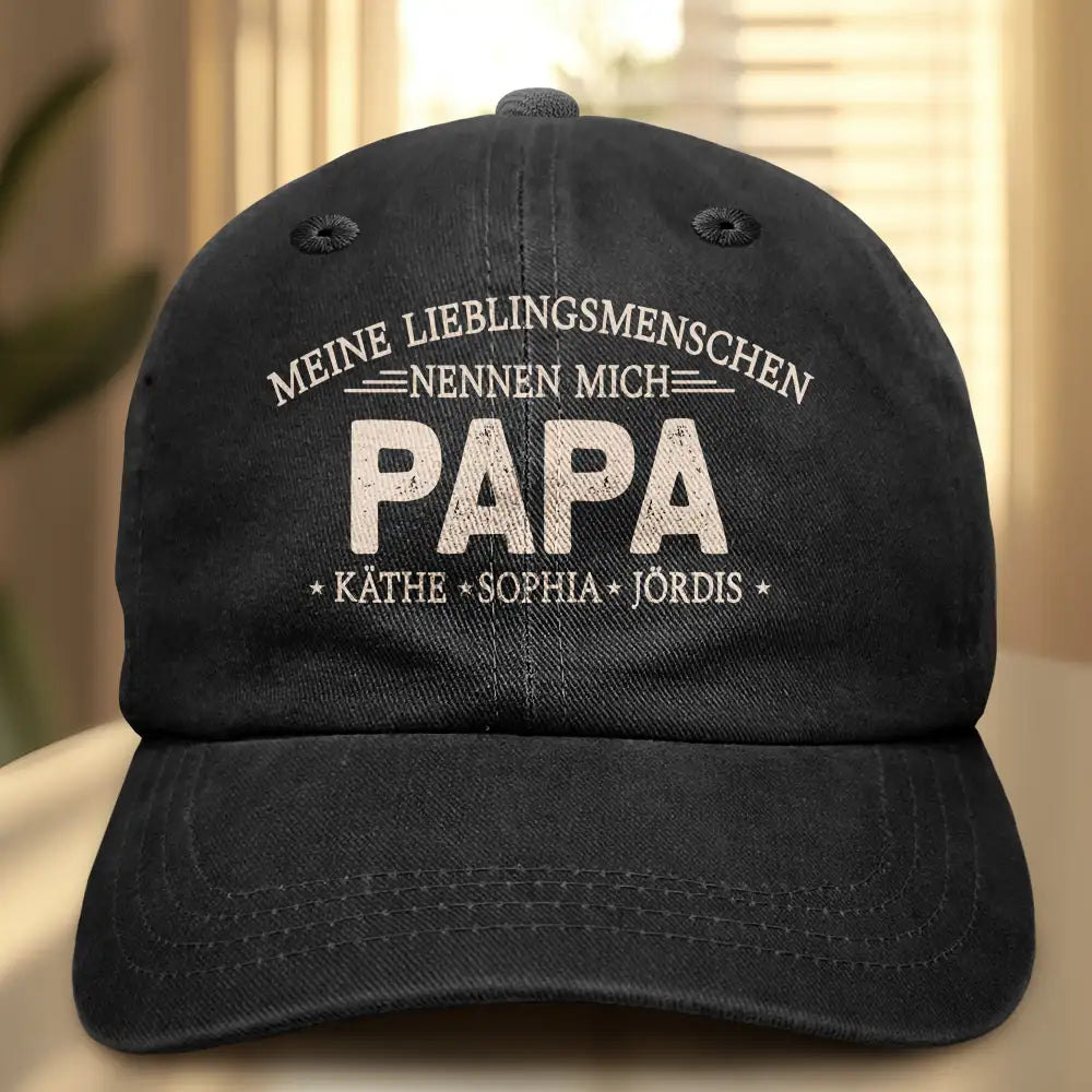 Meine Lieblingsmenschen Nennen Mich Papa - Personalisierte Vintage-Washed-Denim-Kappe