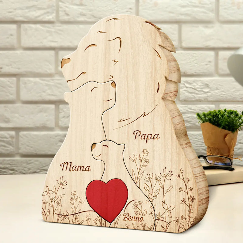 Family,Gift For Wife,Gift For Women,Gift For Husband,Gift For Mother,Gift For Father,Gift For Grandparents,Gift For Grandpa,Gift For Grandma,Parents,Gift For Men - Löwenfamilie - Liebevolles Geschenk Für Mama, Papa Und Familie - Personalisiertes Individuelles Form-Holzpuzzle