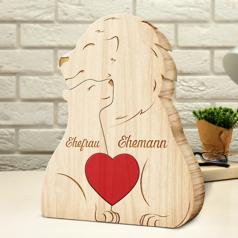 Family,Gift For Wife,Gift For Women,Gift For Husband,Gift For Mother,Gift For Father,Gift For Grandparents,Gift For Grandpa,Gift For Grandma,Parents,Gift For Men - Löwenfamilie - Liebevolles Geschenk Für Mama, Papa Und Familie - Personalisiertes Individuelles Form-Holzpuzzle
