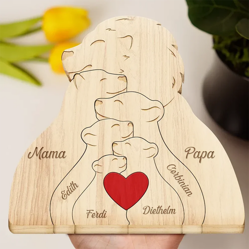 Family,Gift For Wife,Gift For Women,Gift For Husband,Gift For Mother,Gift For Father,Gift For Grandparents,Gift For Grandpa,Gift For Grandma,Parents,Gift For Men - Löwenfamilie - Liebevolles Geschenk Für Mama, Papa Und Familie - Personalisiertes Individuelles Form-Holzpuzzle