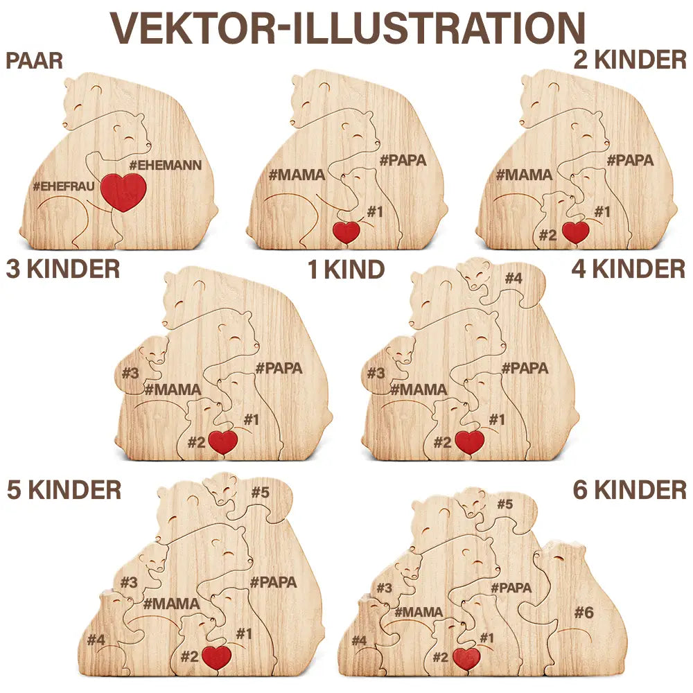Family,Gift For Wife,Gift For Women,Gift For Husband,Gift For Mother,Gift For Father,Gift For Grandparents,Gift For Grandpa,Gift For Grandma,Parents,Gift For Men - Bärenfamilie - Liebevolles Geschenk Für Mama, Papa Und Familie - Personalisiertes Individuelles Form-Holzpuzzle