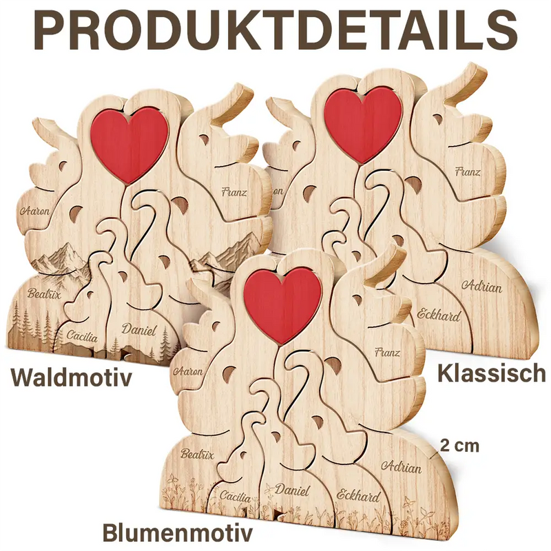 Elefantenfamilie - Liebevolles Geschenk Für Mama, Papa Und Familie - Personalisiertes Individuelles Form-Holzpuzzle