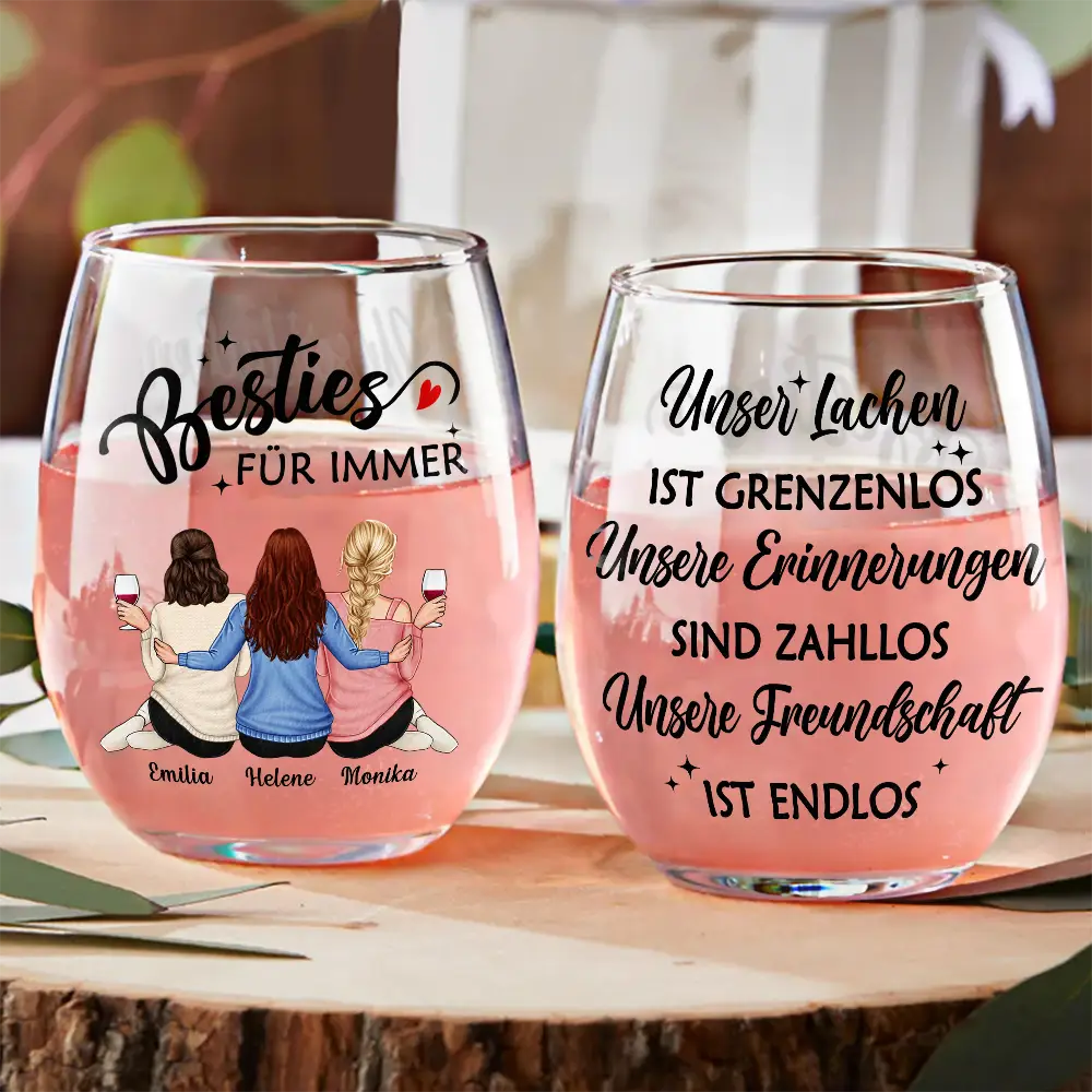 Unzählige Erinnerungen Unsere Freundschaft Ist Endlos Beste Freundin - Personalisierte Weingläser Ohne Stiel