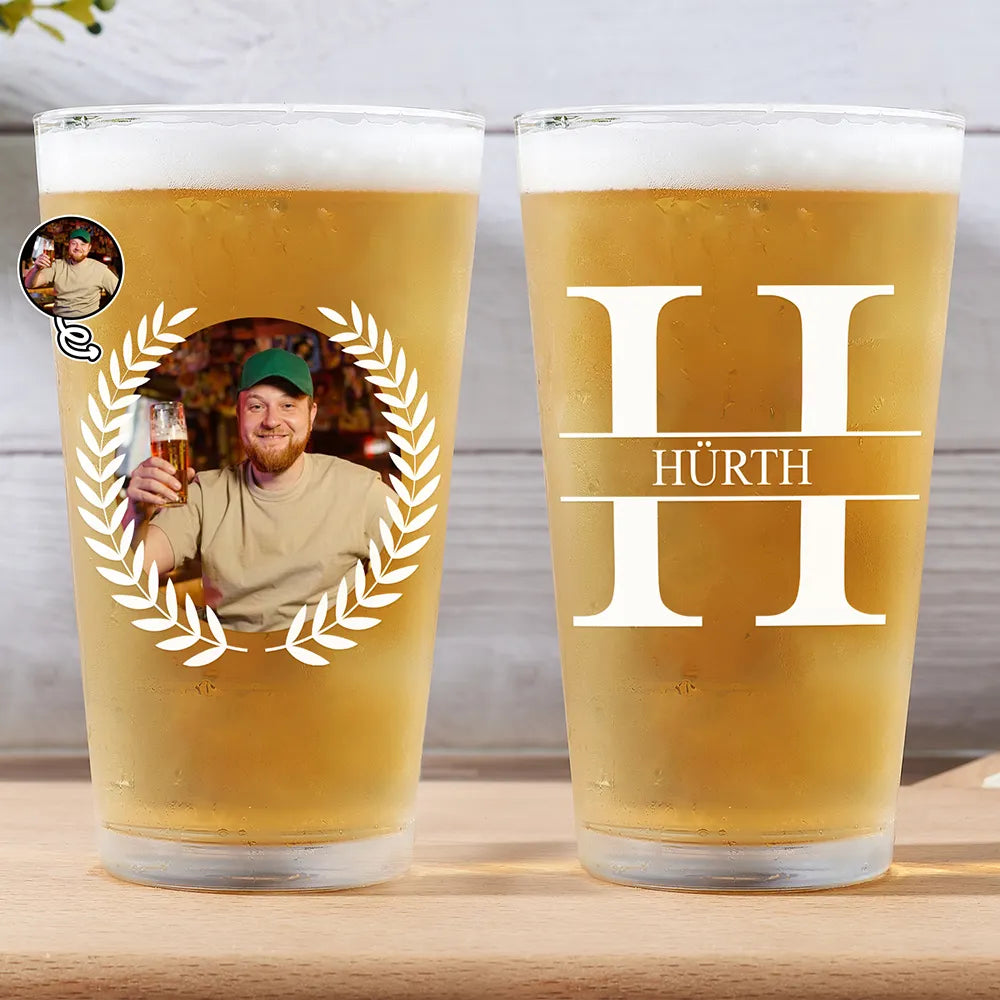 Gift For Father - Eigenes Foto Monogramm Namensbuchstabe - Personalisiertes Bierglas