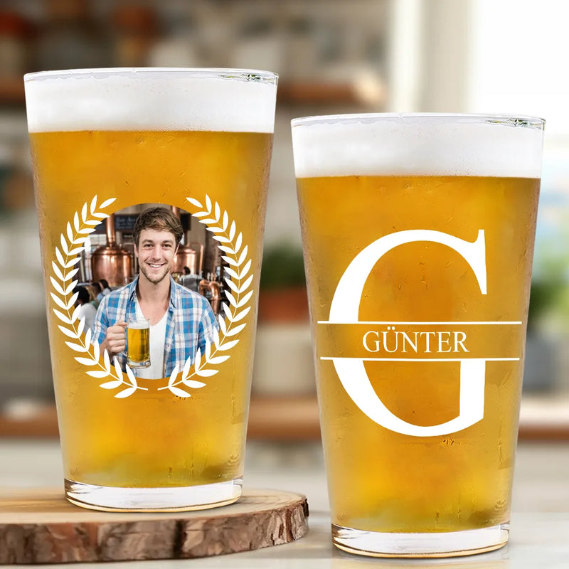 Gift For Father - Eigenes Foto Monogramm Namensbuchstabe - Personalisiertes Bierglas