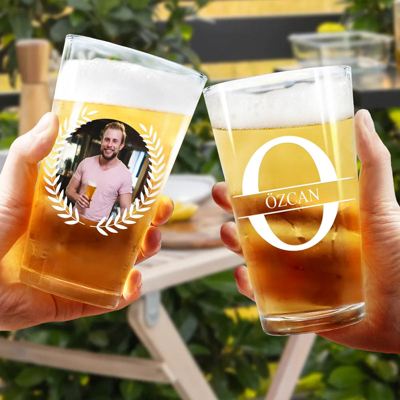 Gift For Father - Eigenes Foto Monogramm Namensbuchstabe - Personalisiertes Bierglas
