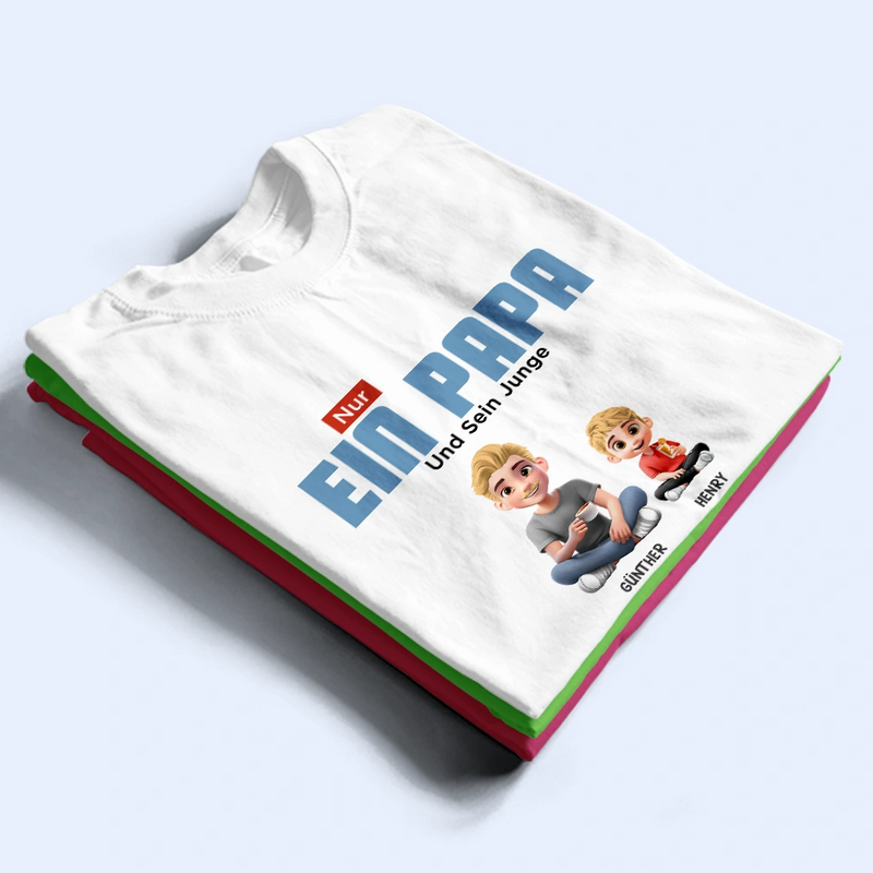 Dad - Daughters (Young),Gift For Father,German,Happy,Gift For Daughter - Nur Ein Papa Und Sein Mädchen 3D Cartoon - Personalisiertes T Shirt