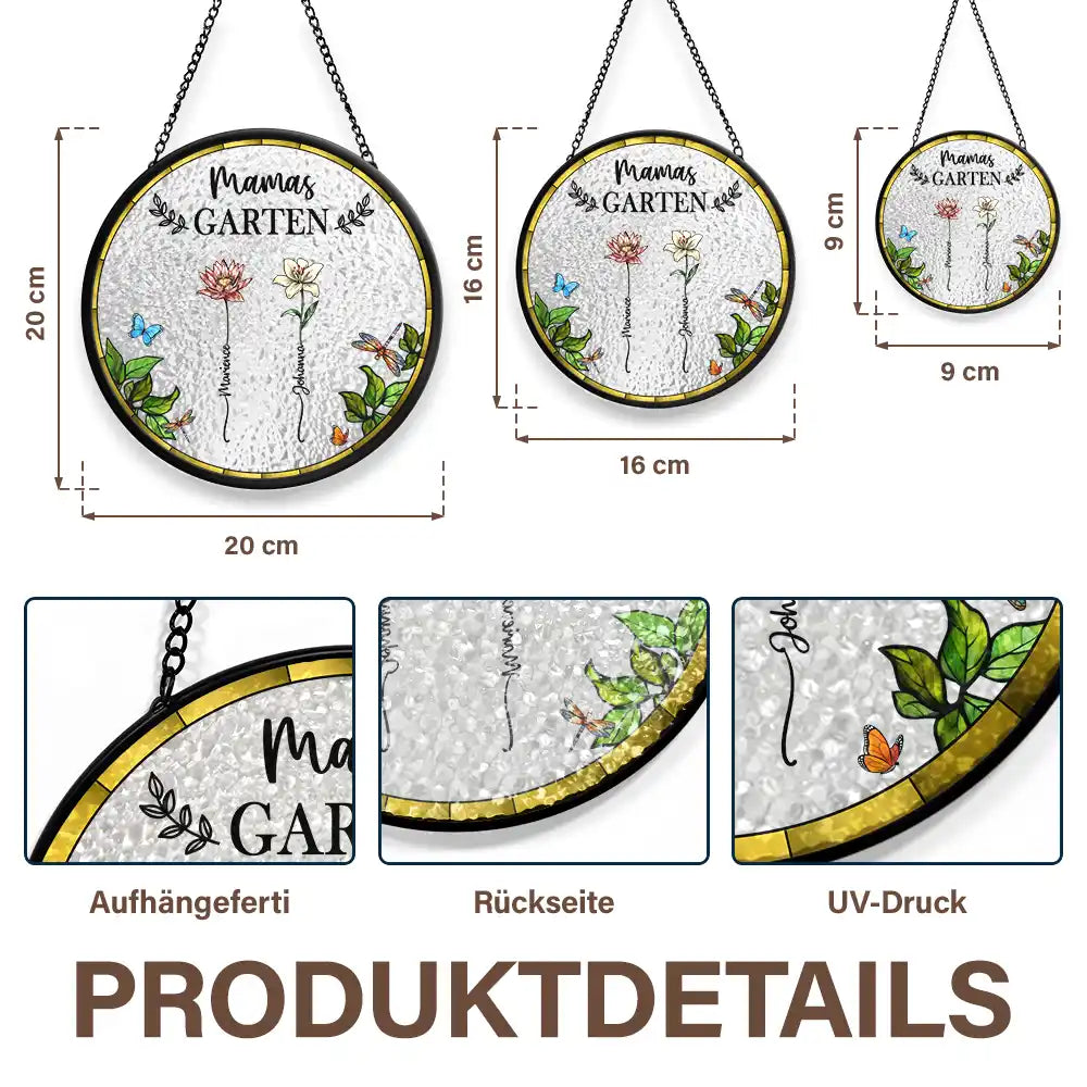 Gift For Wife,Gift For Yourself,Gift For Women,Gift For Mother,Gift For Grandma,Love - Omas Mamas Garten - Personalisierter Buntglas-Fenster-Sonnenfänger Zum Aufhängen