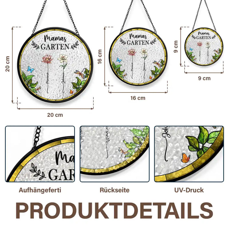 Gift For Wife,Gift For Yourself,Gift For Women,Gift For Mother,Gift For Grandma,Love - Omas Mamas Garten - Personalisierter Buntglas-Fenster-Sonnenfänger Zum Aufhängen