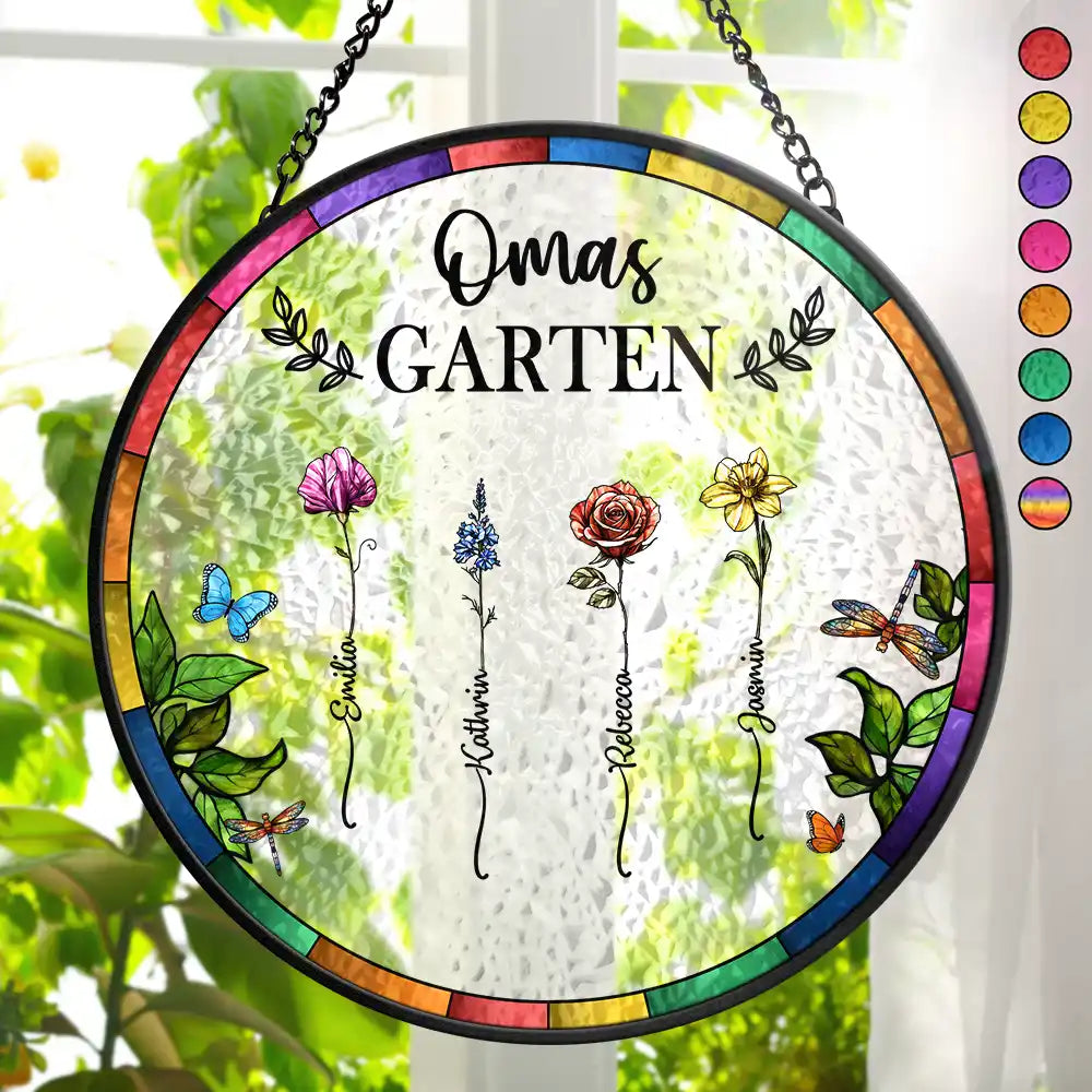 Omas Mamas Garten - Personalisierter Buntglas-Fenster-Sonnenfänger Zum Aufhängen