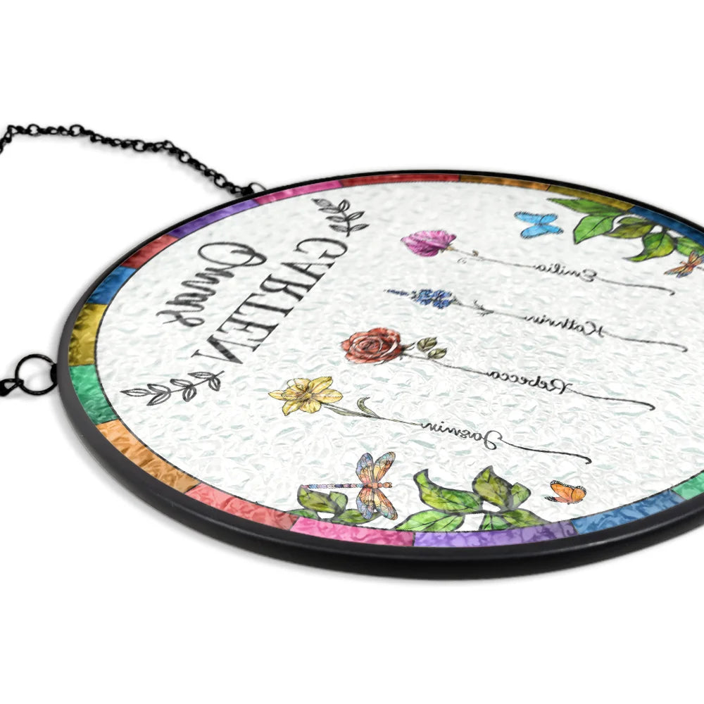 Gift For Wife,Gift For Yourself,Gift For Women,Gift For Mother,Gift For Grandma,Love - Omas Mamas Garten - Personalisierter Buntglas-Fenster-Sonnenfänger Zum Aufhängen