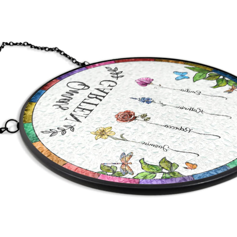 Gift For Wife,Gift For Yourself,Gift For Women,Gift For Mother,Gift For Grandma,Love - Omas Mamas Garten - Personalisierter Buntglas-Fenster-Sonnenfänger Zum Aufhängen