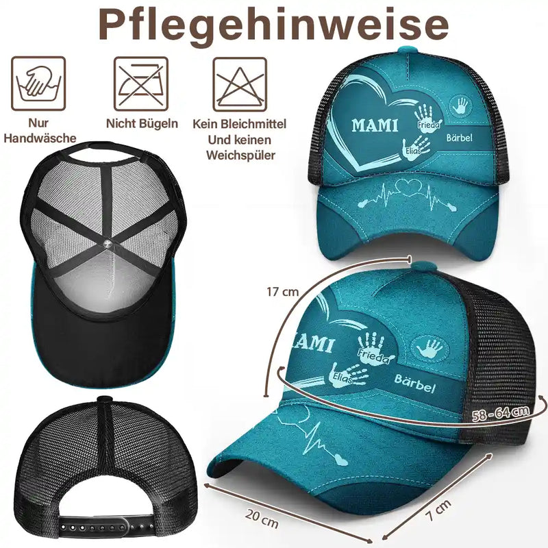 Gift For Father,Gift For Grandpa,Gift For Husband,Gift For Mother,Happy,German - Opa Papa Oma Mama Kinder Handabdrücke - Personalisierte Freizeitkappe Mit Mesh-Rückseite