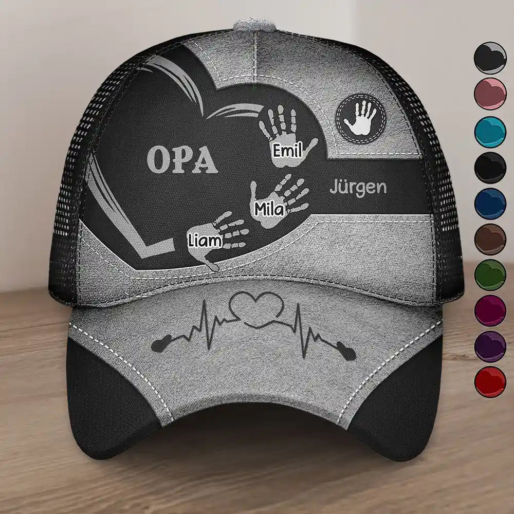 Gift For Father,Gift For Grandpa,Gift For Husband,Gift For Mother,Happy,German - Opa Papa Oma Mama Kinder Handabdrücke - Personalisierte Freizeitkappe Mit Mesh-Rückseite