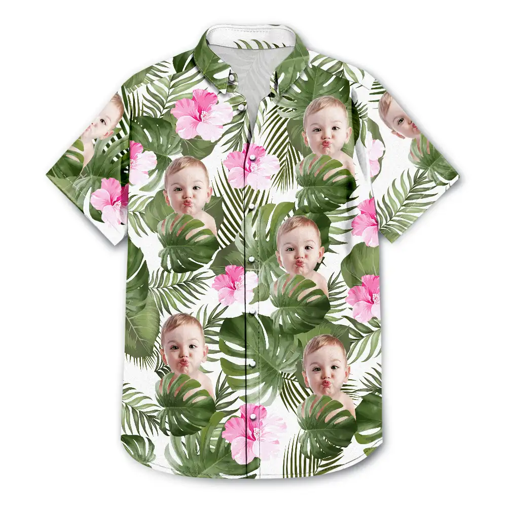 Custom Photo,Beach,German,Summer,Pet Lovers,Non-Eng,Playful,Cut-Face Photo - Eigenes Foto Gesichter Von Männer, Frauen Und Haustieren - Personalisiertes Hawaiihemd