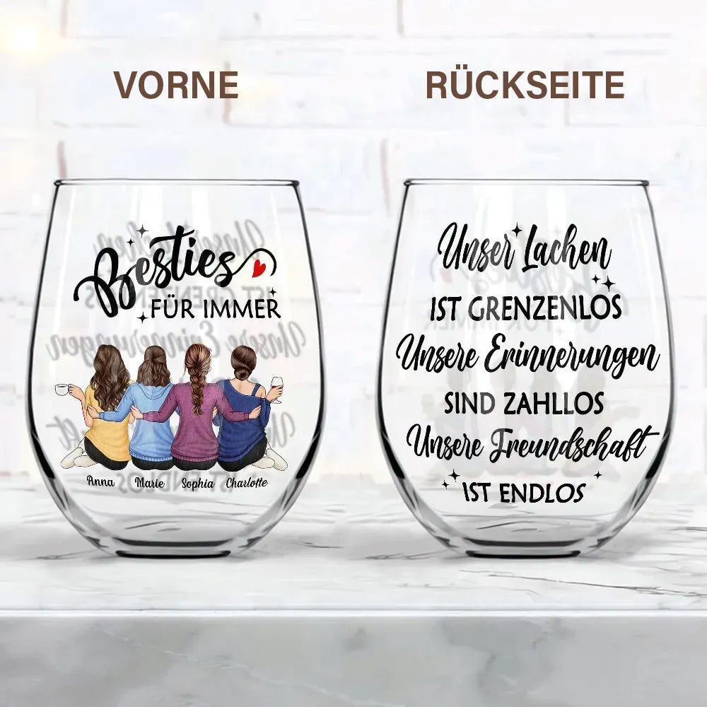 Gift For Bestie, Happy, Non-Eng, Gift For Women - Unzählige Erinnerungen Unsere Freundschaft Ist Endlos Beste Freundin - Personalisierte Weingläser Ohne Stiel