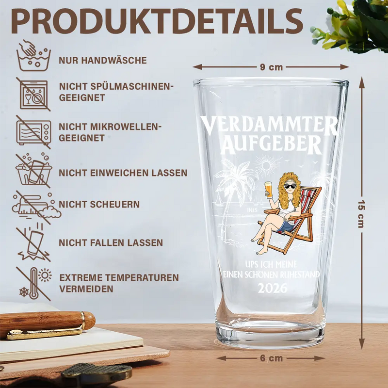 Funny, German, Retirement, Gift For Mother, Gift For Father - Ups Ich Meine Einen Schönen Ruhestand - Personalisiertes Bierglas