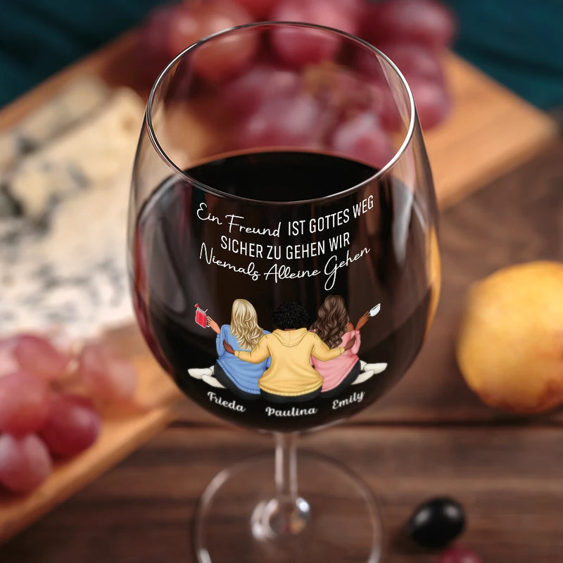 Non-Eng,Gift For Bestie,Gift For Women,Happy,Gift For Sisters,Gifts For Colleagues - Wahre Freundschaft Ist Eine Reise Ohne Ein Ende - Personalisiertes Weinglas